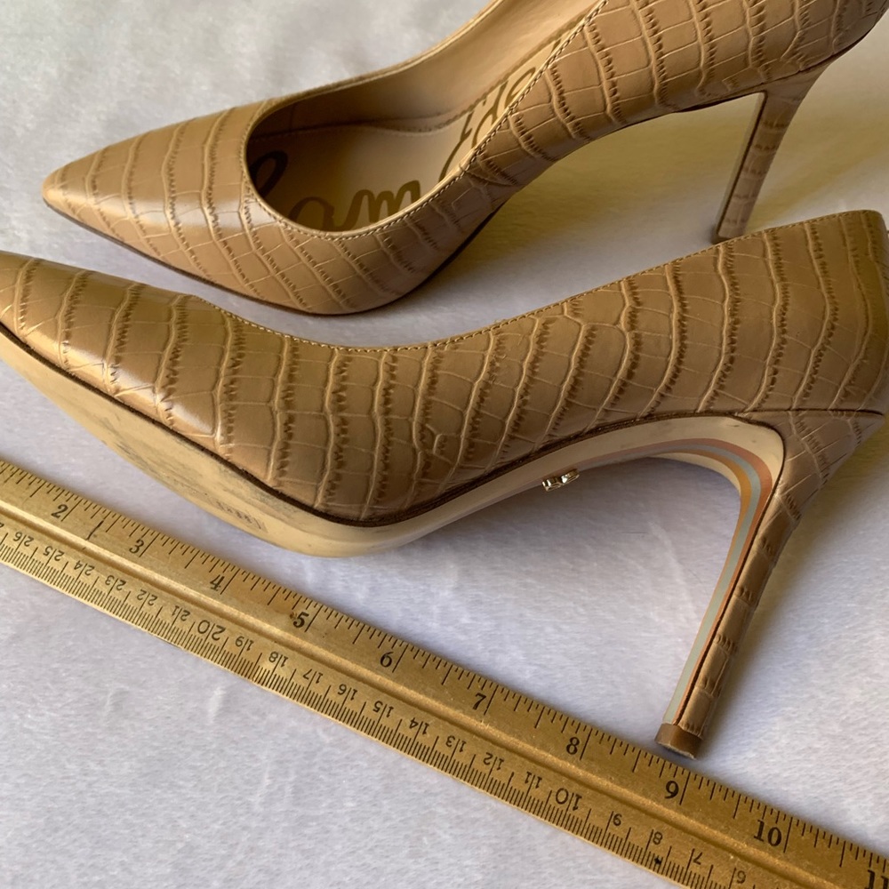 Sam Edelman Tan Croc-Embossed Pointed Toe Pumps - Picture 8 of 9